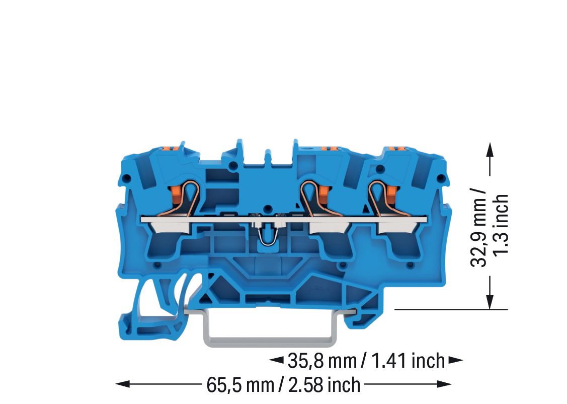 Reihenklemme 0,5-6qmm 1Etage 3kl bl 32A TS35 Hutschiene TH35