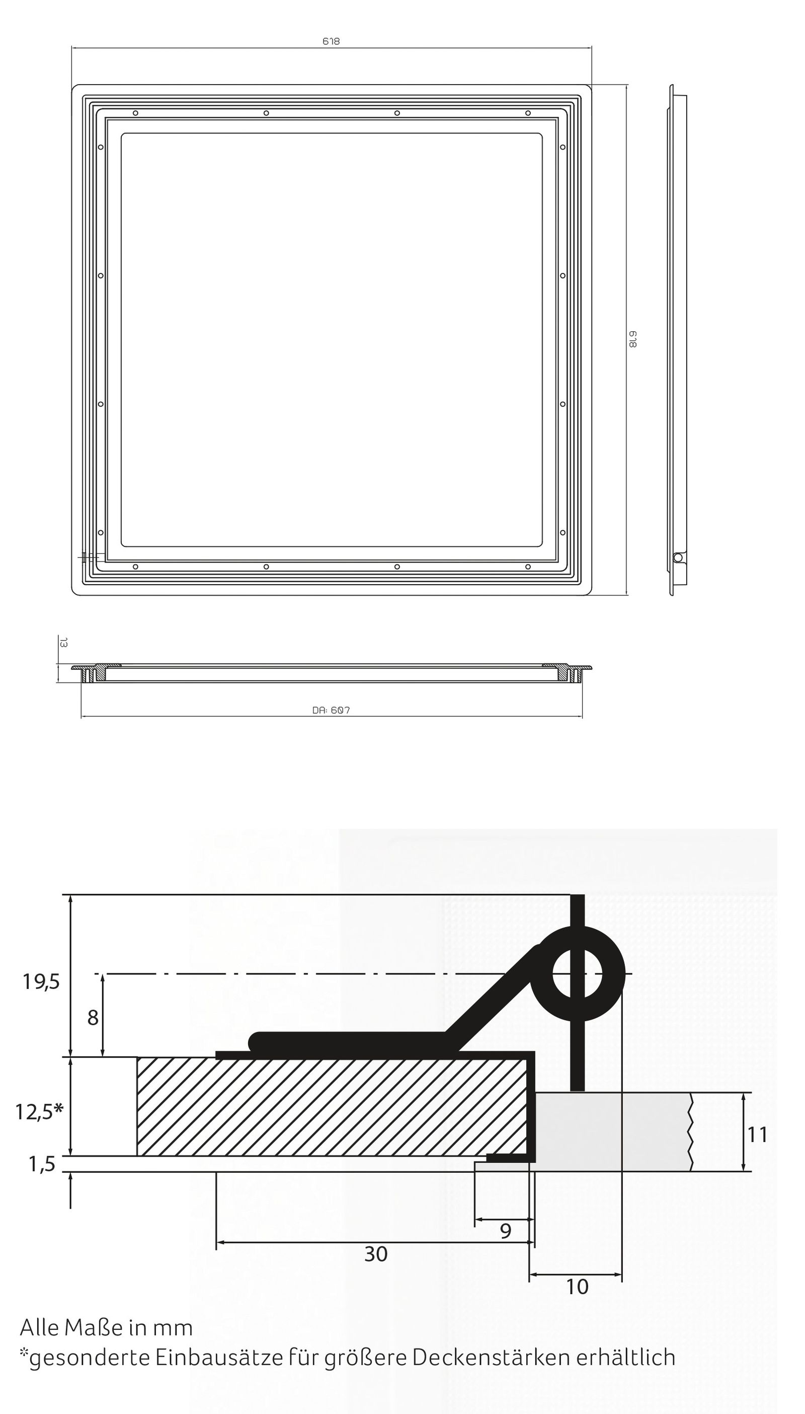 LED-Panel 618x618mm 40W 4000K 4500lm ws Konv Dimmung Phasenabschnitt IP54