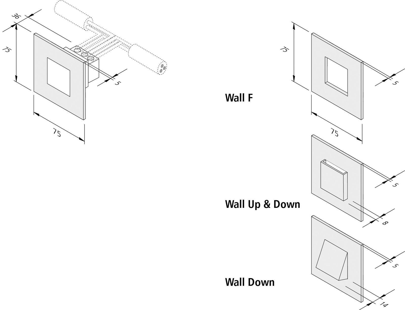 LED-Wandeinbauleuchte 1,8W 3000K 90lm edst Konv IP20 75x75x41mm