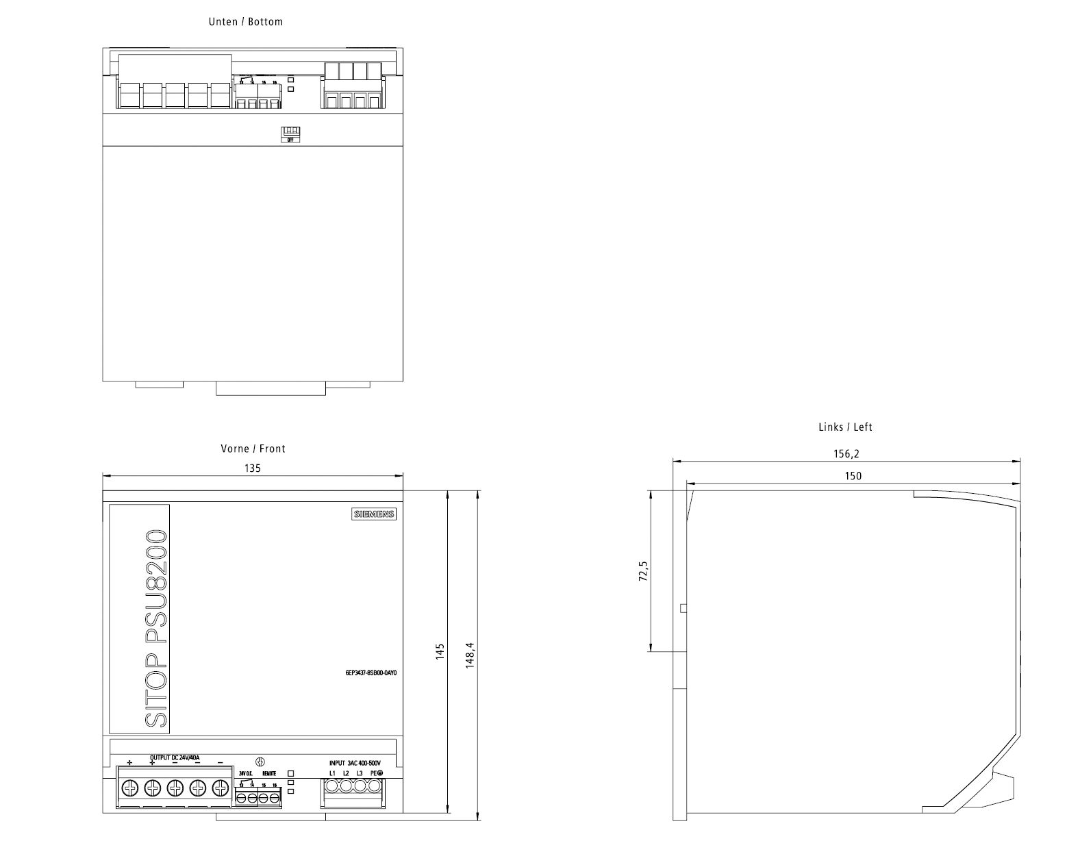 Gleichstromversorgung 24V 960W 400VAC 40A 840VA Kurzschlussf IP20