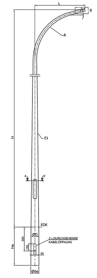 Lichtmast 7m Ø60mm ST vz 1500mm