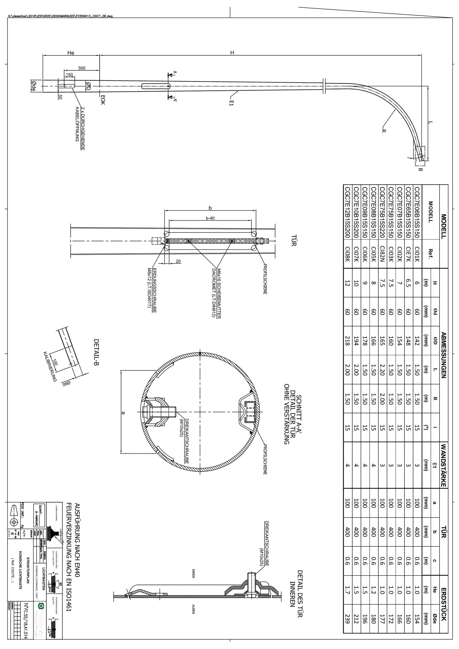 Lichtmast 8m Ø60mm ST vz 1500mm