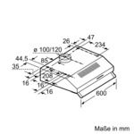 Dunstabzugshaube UB 598mm edst D 68dB Unterbaugerät 250cbm/h Ø100-120mm LED