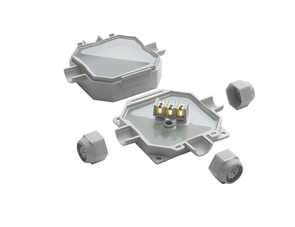 Abzweigdose IP68 6qmm 90x90x45mm gr Kst Klemm Wand/Decke hfr für 20/25/32mm Rohr