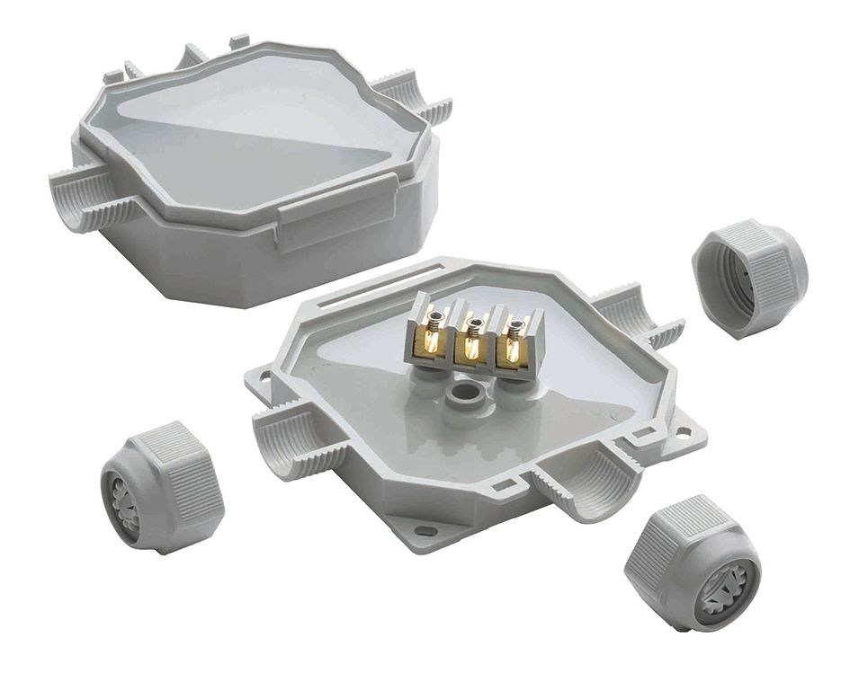 Abzweigdose IP68 6qmm 90x90x45mm gr Kst Klemm Wand/Decke hfr für 20/25/32mm Rohr