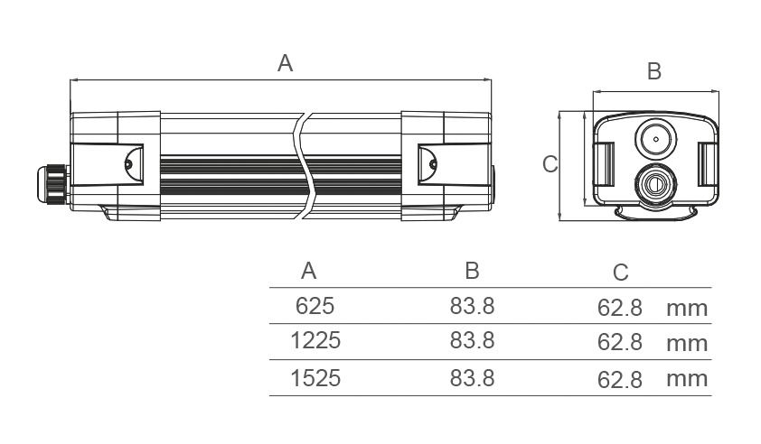 LED-Feuchtraumleuchte 60W 6000K 8400lm gr Konv IP65 1525x85x78mm