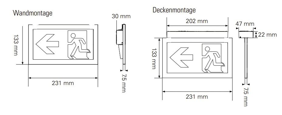 LED-Sicherheitsleuchte 1,6W 4000K IP42 1LED Wandanbau/Deckenanbau 20m zentral
