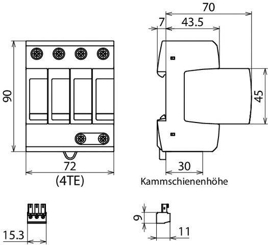 Überspannungsableiter Netzform-TN-S 4TE 230VAC 1,5kV m.Fernmeldekont 20kA opt