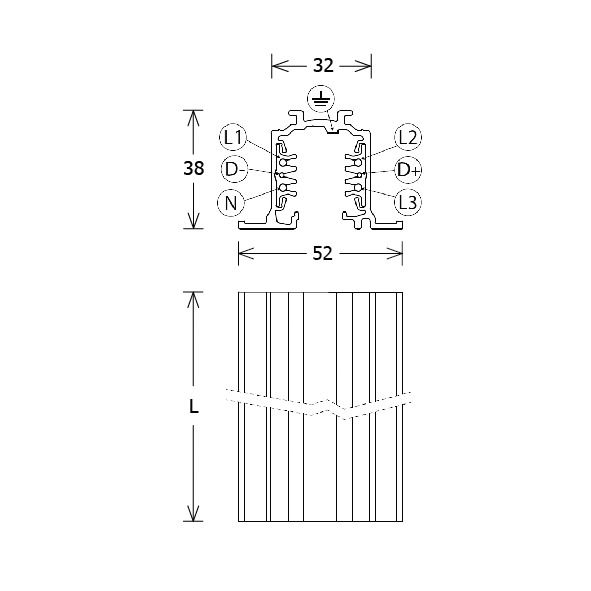 Stromschiene 3ph 2000mm Stromschienen ws 440V Alu 52x38mm rechteck