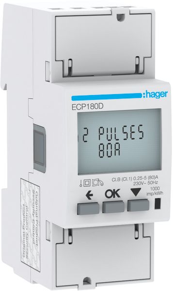 Wechselstromzähler 1ph 80 elektr digi S0 geeicht B 80A 230V/L-L Zweitarif 45-65Hz