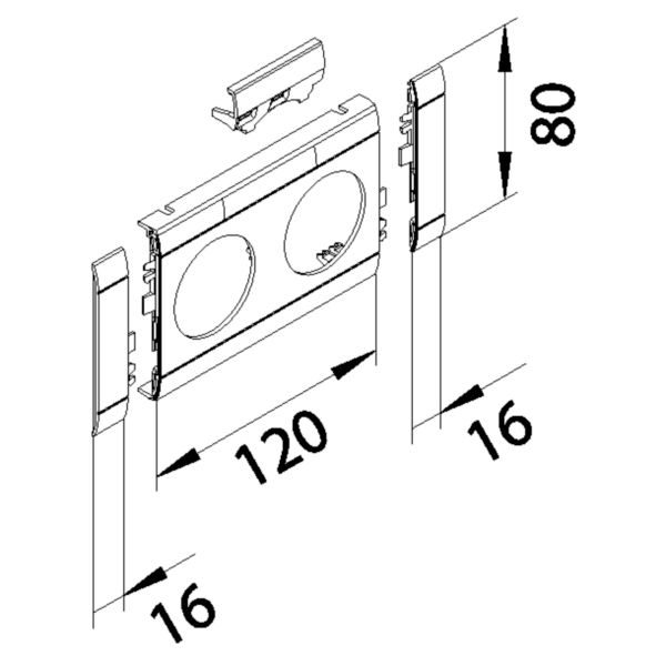 Geräteblende GEB-K 2f 80mm Kst ver-ws hfr Kanalsteckd_2f Mit Beschriftungsfeld