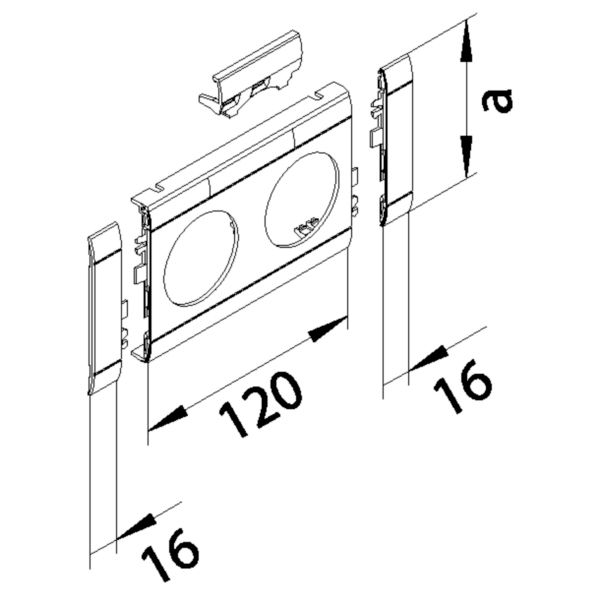 Geräteblende GEB-K 2f 120mm Kst ver-ws hfr Kanalsteckd_2f Mit Beschriftungsfeld
