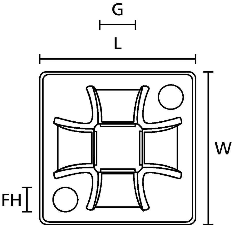 Befestigungssockel Kst sw 5,1mm Ø4,1mm 30x30x4,5mm PA kleben/schrauben -40-85°C