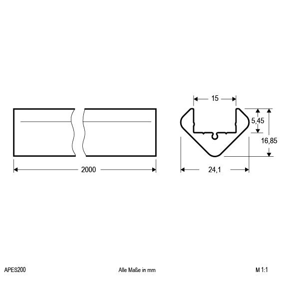 Alu-Profil alu L2000mm B24,1mm H16,85mm