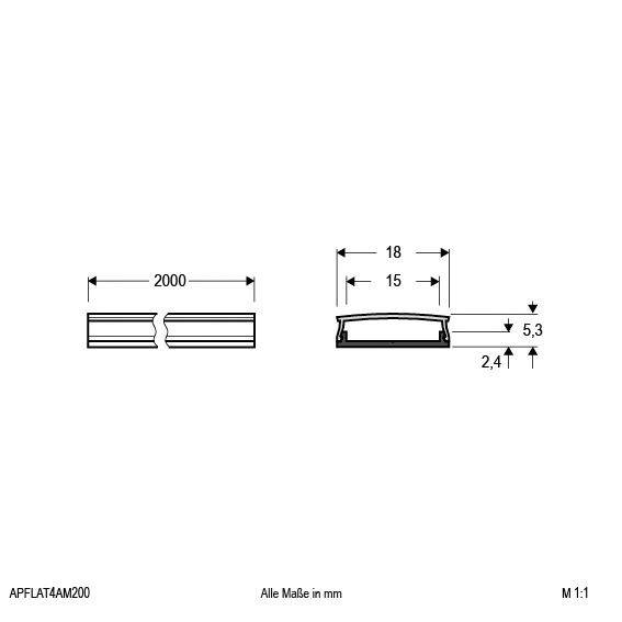 Alu-Profil alu L2000mm B18mm H5,3mm