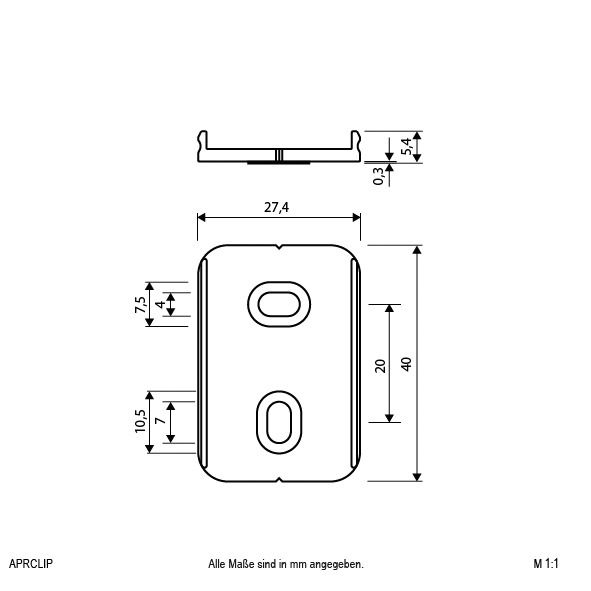 Befestigungsset L40mm B27,4mm H5,1mm Kst farblos