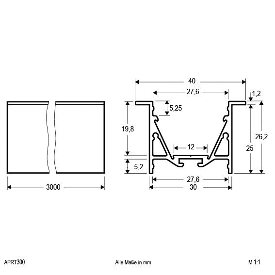 Kabelkanal alu L3000mm B20,26mm H12,65mm