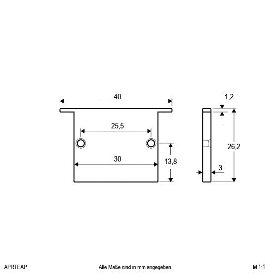 Endkappe alu L26,2mm B40mm H3mm