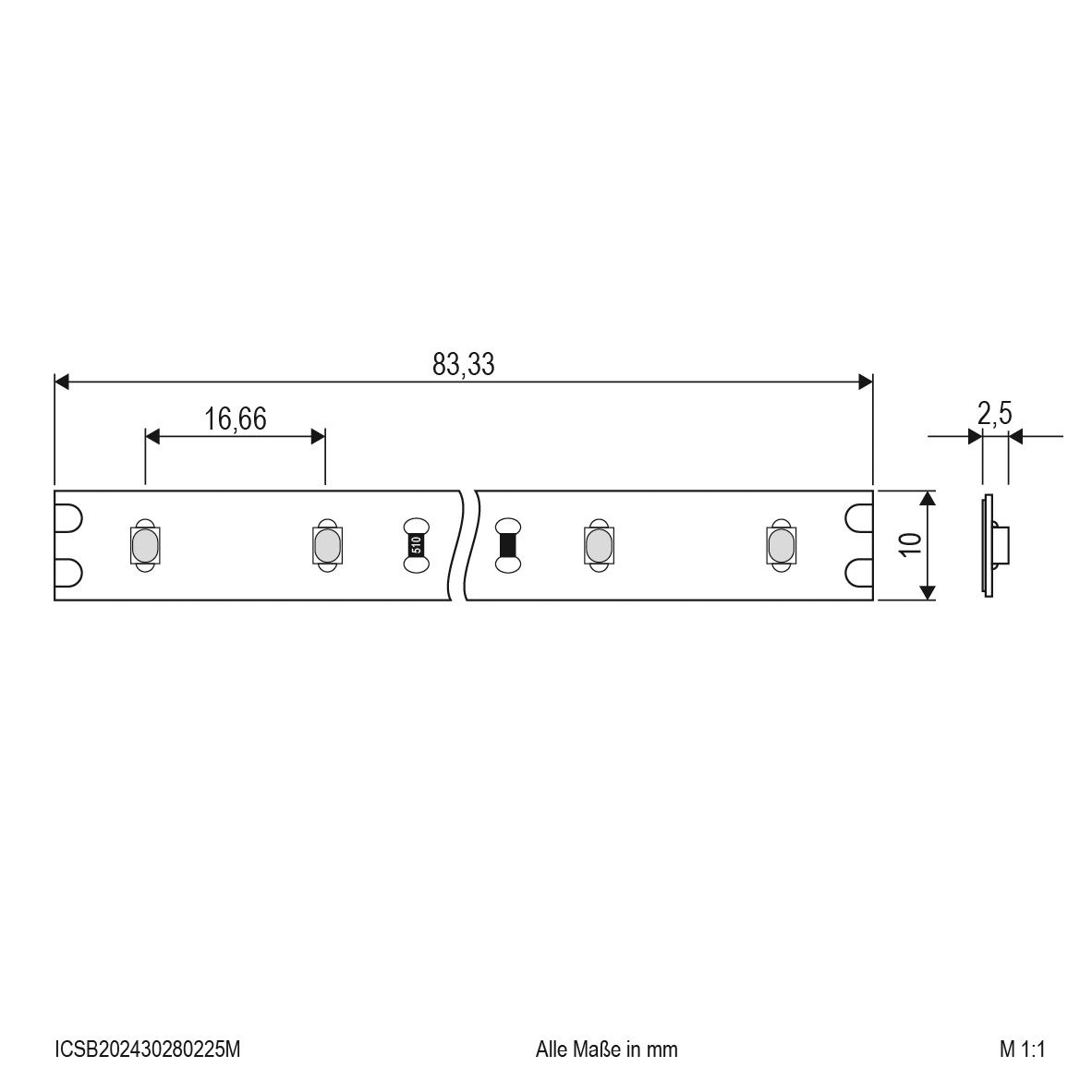 LED-Lichtband 5W/m ws 3000K 60Stk/m IP20 DC LED nicht austauschbar 25000mm 24V