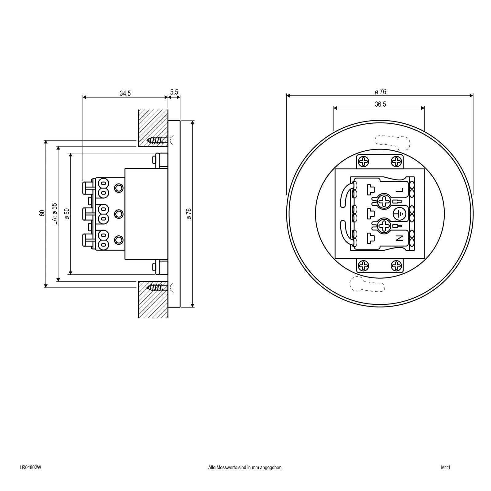 LED-Treppenleuchte 1,8W 3000K 55lm ws IP44 Ø76x40mm