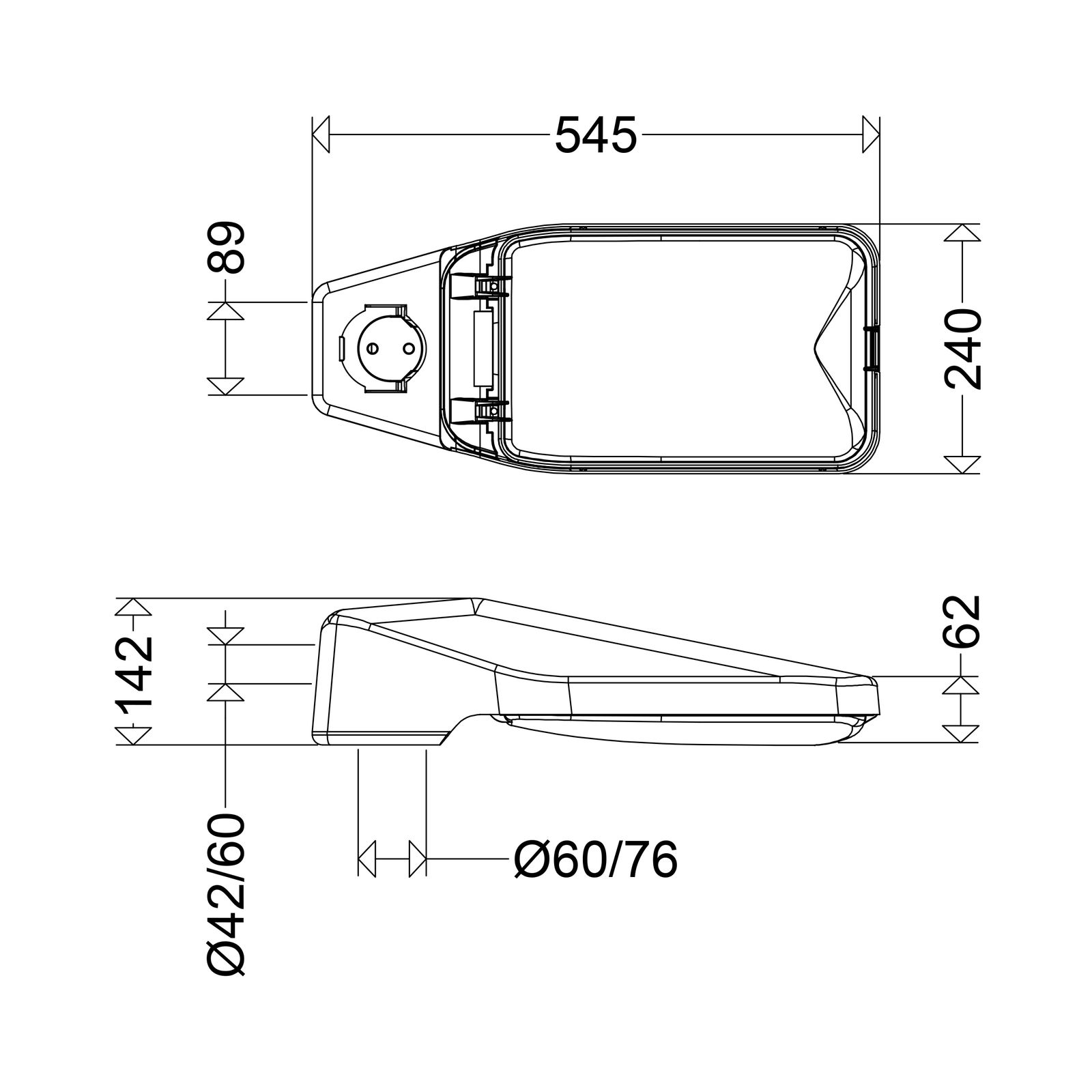 LED-Straßenleuchte 9 FILOS Aufs/Ans 1LED 42-76mm 4000K 5350lm gr EVG Kst Kst_tr