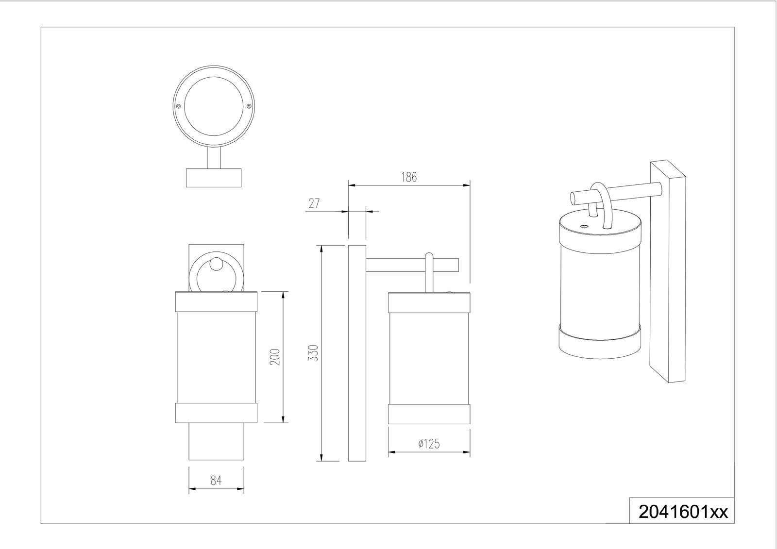 Wandanbauleuchte SAMBESI 60W HV anth E27 IP44 186x125x330mm