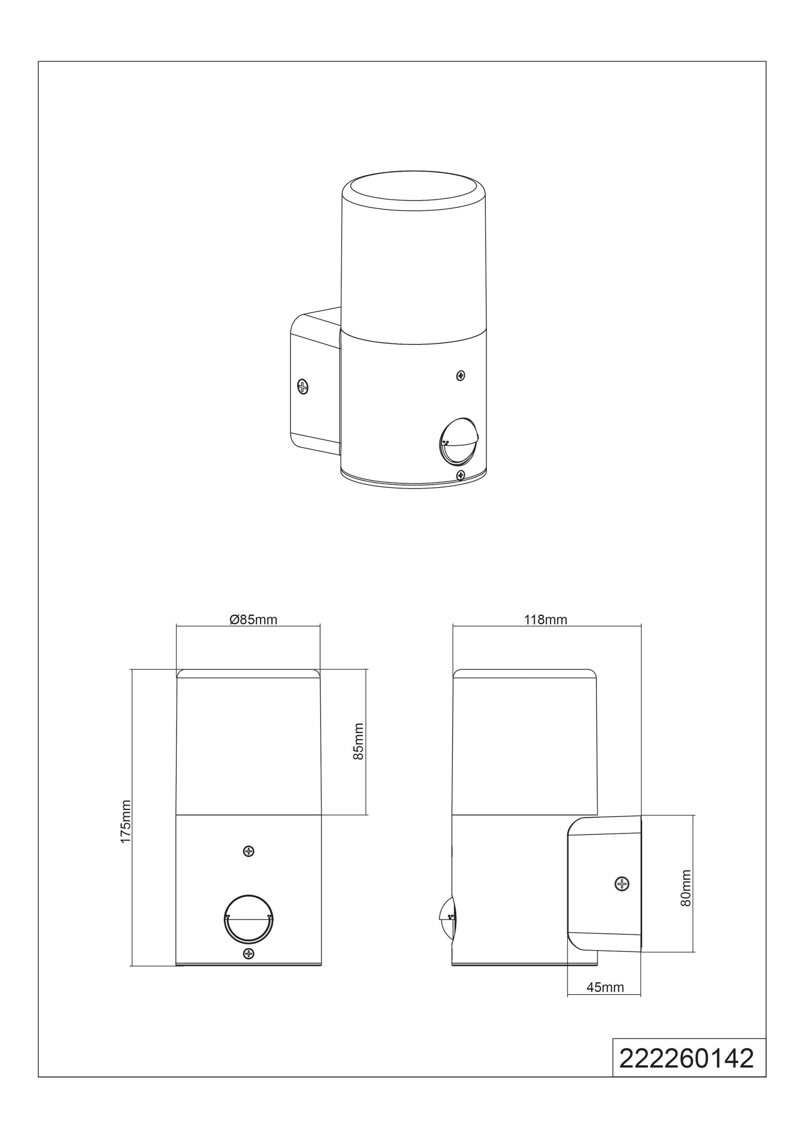 Wandanbauleuchte HOOSIC 28W HV anth IP44 E27 BWM 118x85x175mm