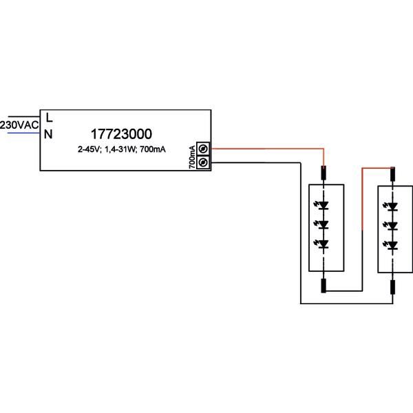 LED-Trafo 1,4-31W 700mA 44,2V IP20 stat Kstgeh 146,5x43x30mm