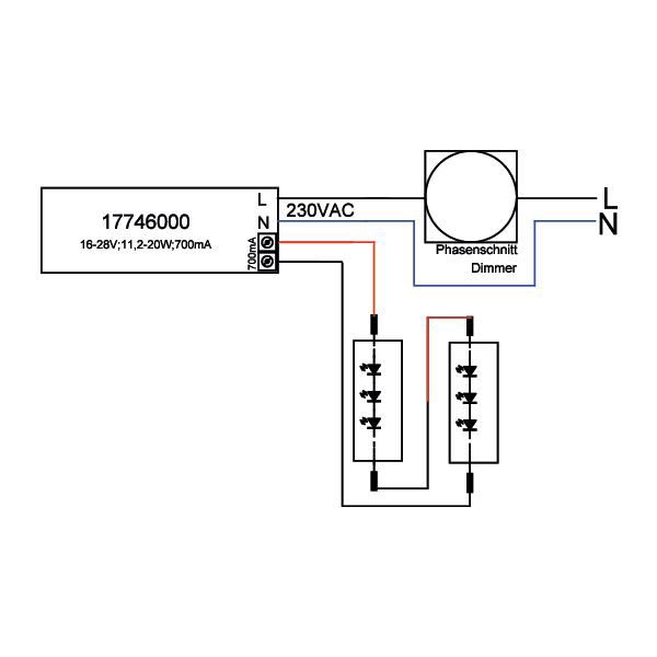 LED-Steuerung 11,2-20W 700mA 28,5V IP20 dim Dimmung Phasenabschnitt Kstgeh dyn