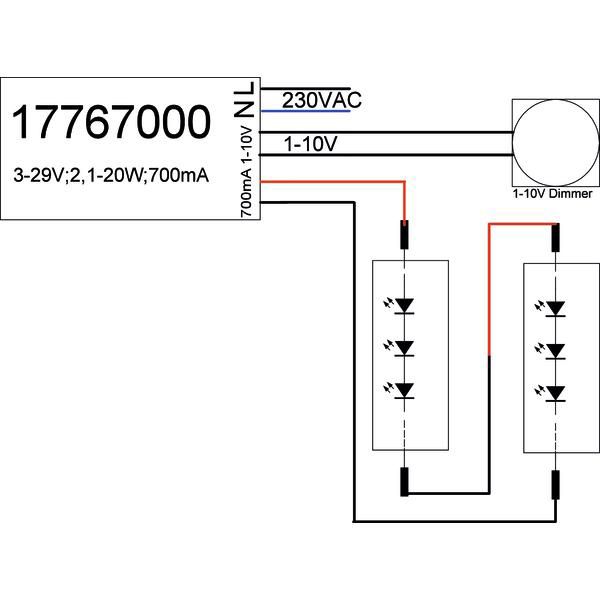 LED-Steuerung 2,1-20W 700mA 28,5V IP20 1-10V Dimmung 1-10 V Kstgeh dyn