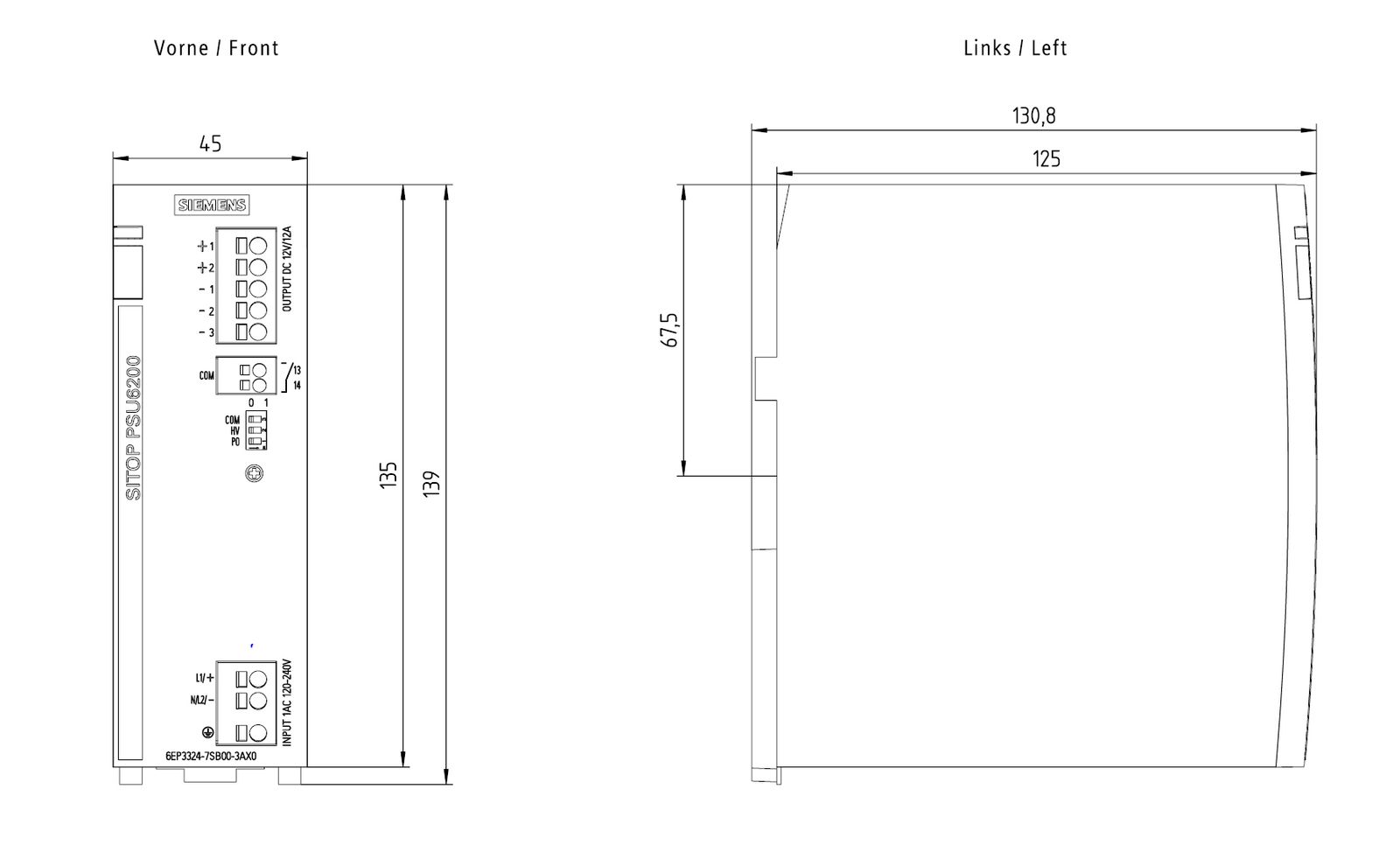 Gleichstromversorgung 12V 144W 12A IP20 120-230VUC Kurzschlussf