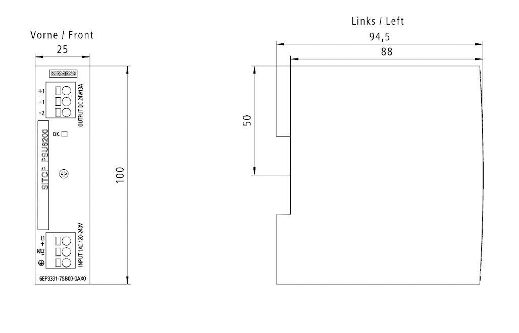 Gleichstromversorgung 24V 31,2W 1,3A 120-230VUC Kurzschlussf IP20
