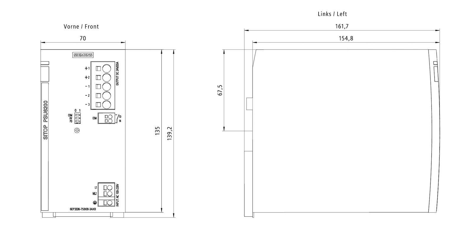 Gleichstromversorgung 24V 480W 20A IP20 120-230VUC Kurzschlussf