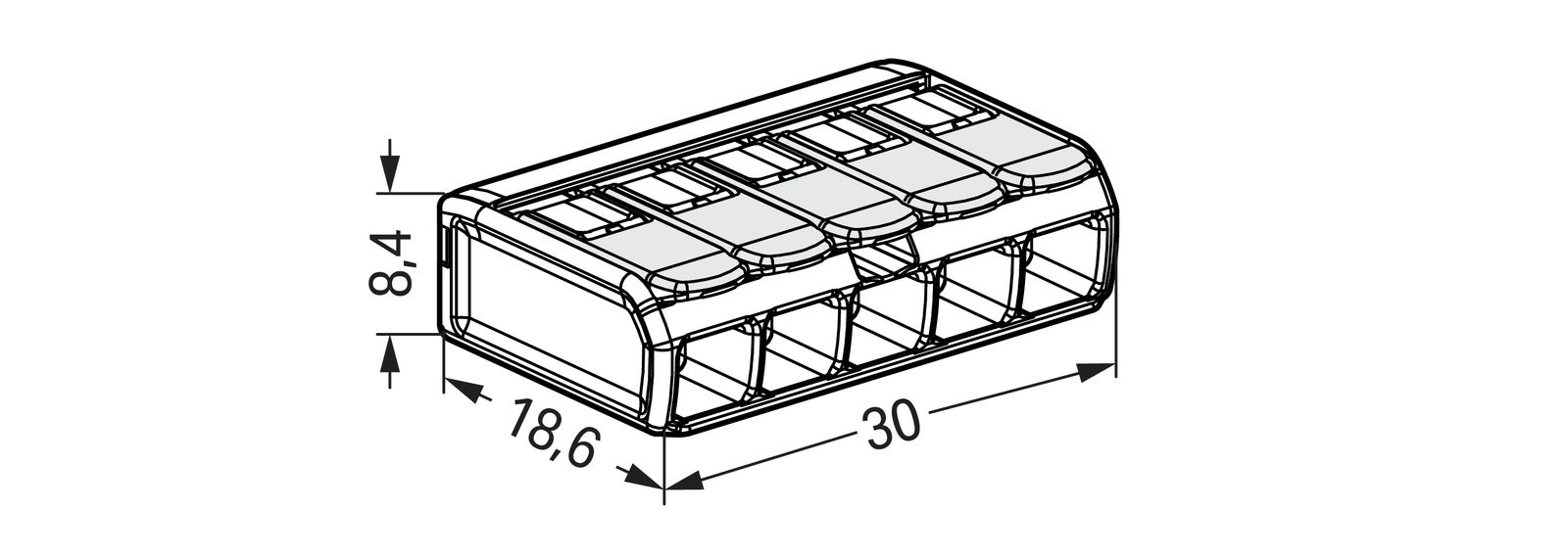 Steckklemme 5f 450V 32A Serie 221 0,14-4qmm m.BetätiHebel f.Massivleiter