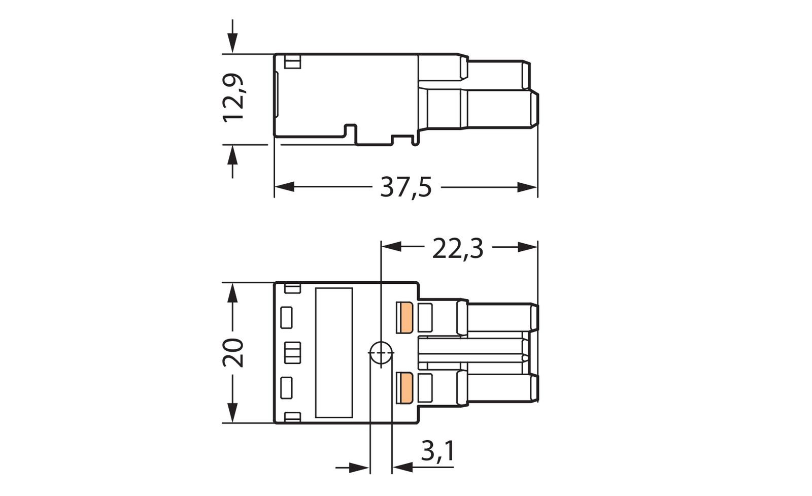 Steckverbinder Gebäude 2p Federzug 250V 25A 4qmm Buchse 1