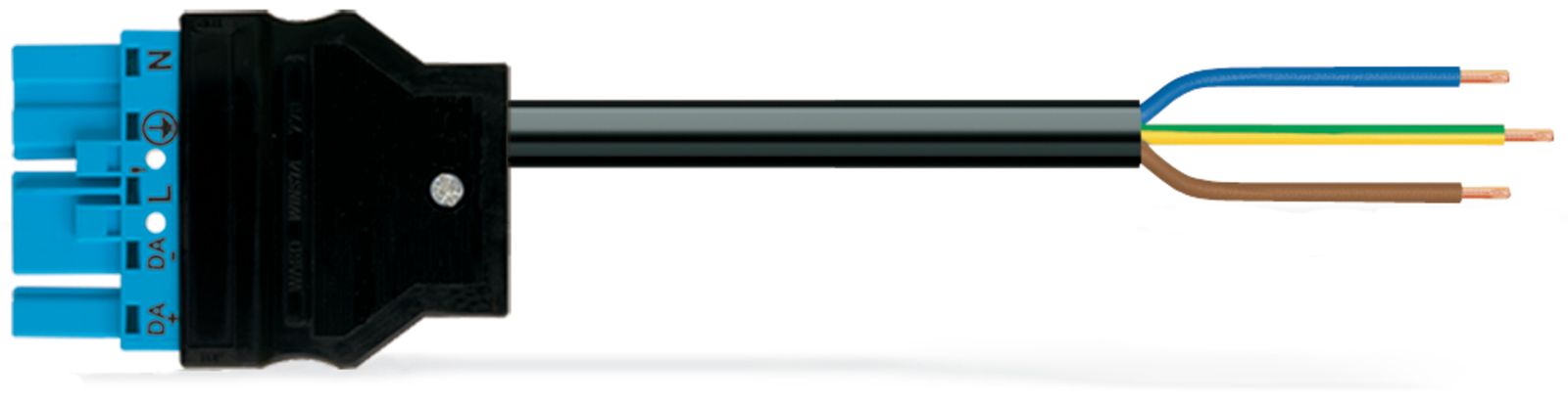 Geräteanschlussleitung 5p H05Z1Z1-F sw 1,5qmm L8000mm 5x1,5qmm Stecker fr.Ende