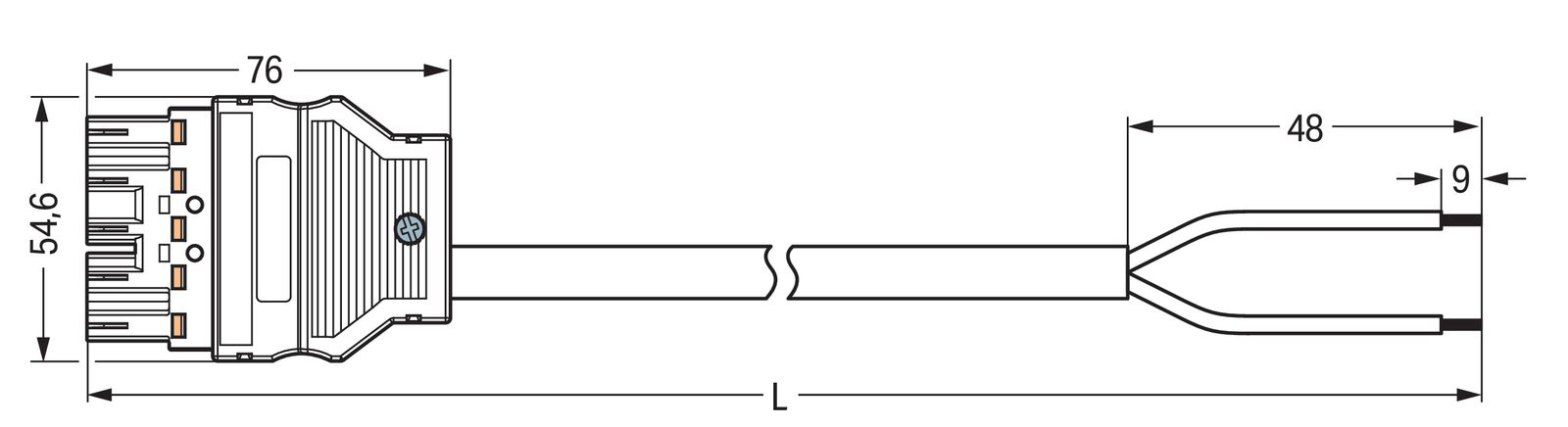Geräteanschlussleitung 5p H05Z1Z1-F sw 1,5qmm L5000mm 5x1,5qmm Stecker fr.Ende