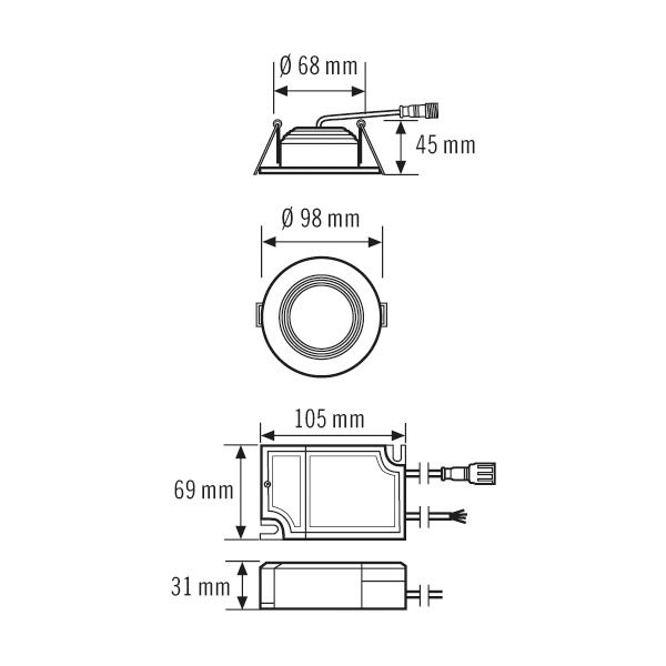 LED-Einbaustrahler 6,5W ELSA-2 3000K Alu 500lm Konv Dimmung DALI 1LED IP20 ws mt