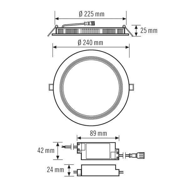 LED-Einbaustrahler 18W ELSA-2 3000K 1LED 1700lm Konv Alu IP20 ws mt Ø/EB225mm