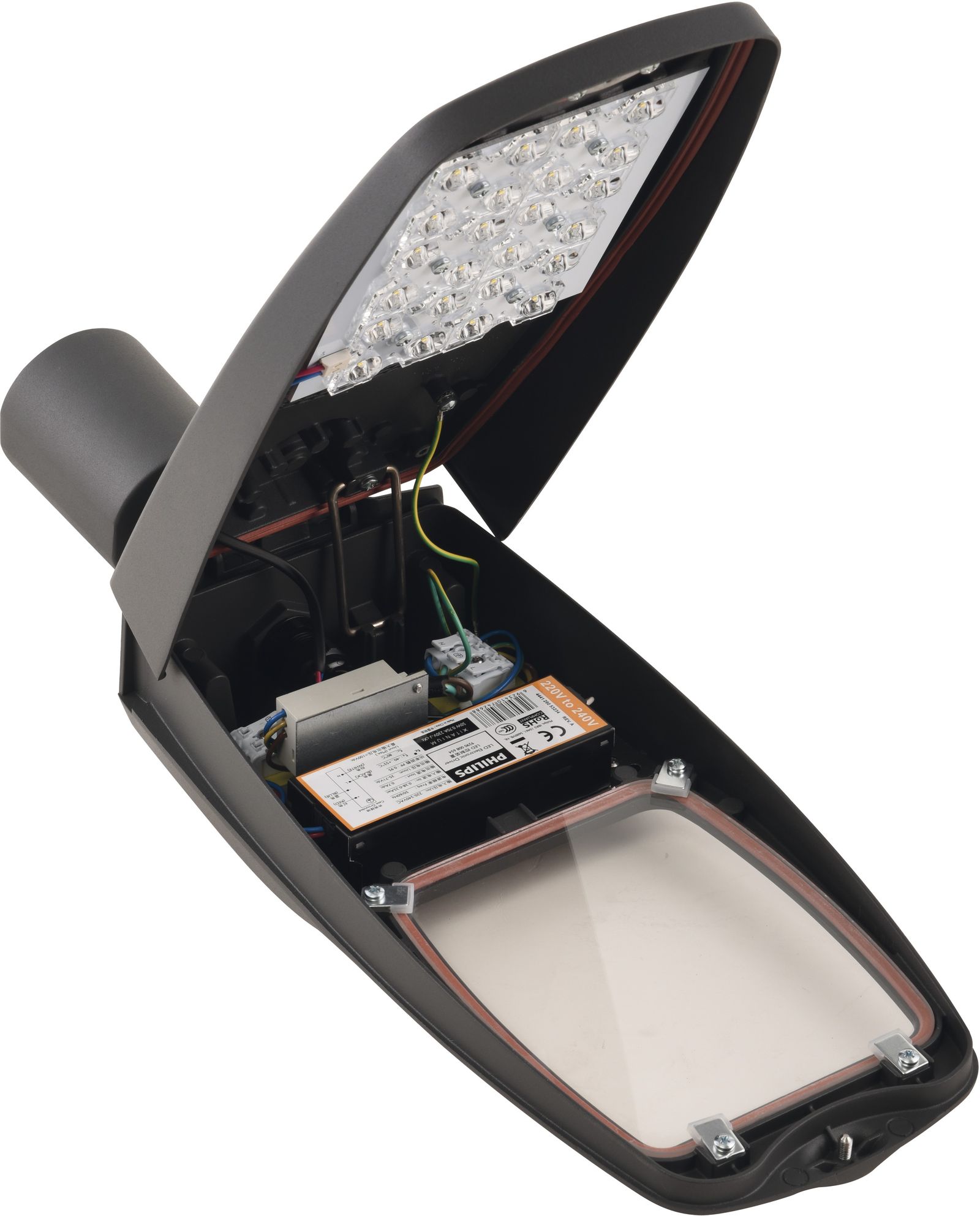 LED-Straßenleuchte 50W TURO Aufs/Ans sw 76mm 6000K 5850lm elektr.Trafo Alu Gl_tr