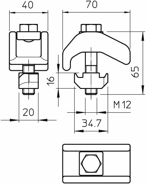 Schraubklemme Ø12mm ST durchl M12 StGuss 20mm Zn/AluLam