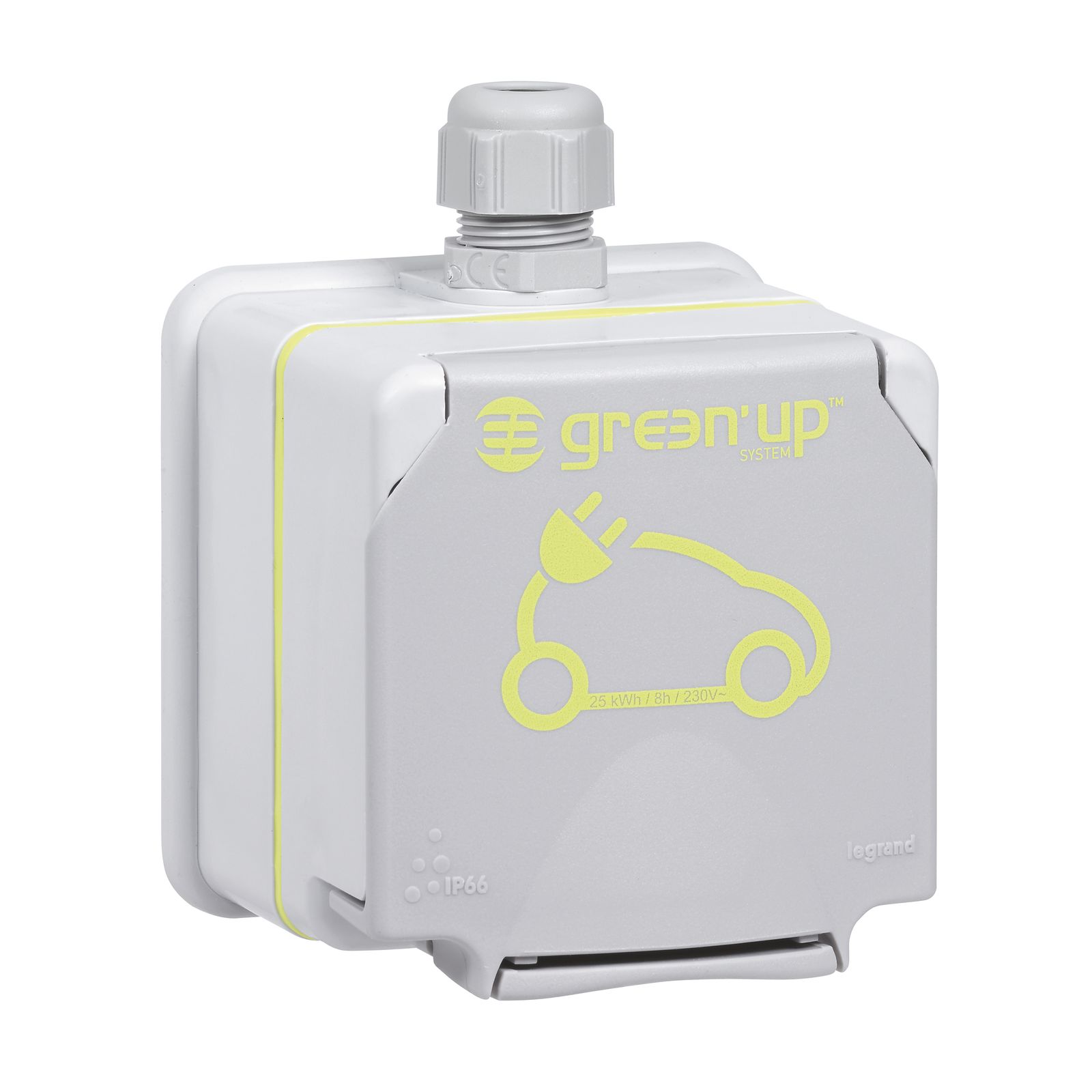 Steckdose 1f gr Green'Up AP Klappd IP44