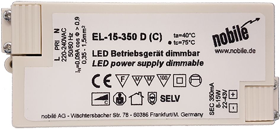 LED-Trafo 8-15W 350mA 43V IP20 dim dyn Dimmung Phasenabschnitt Kstgeh