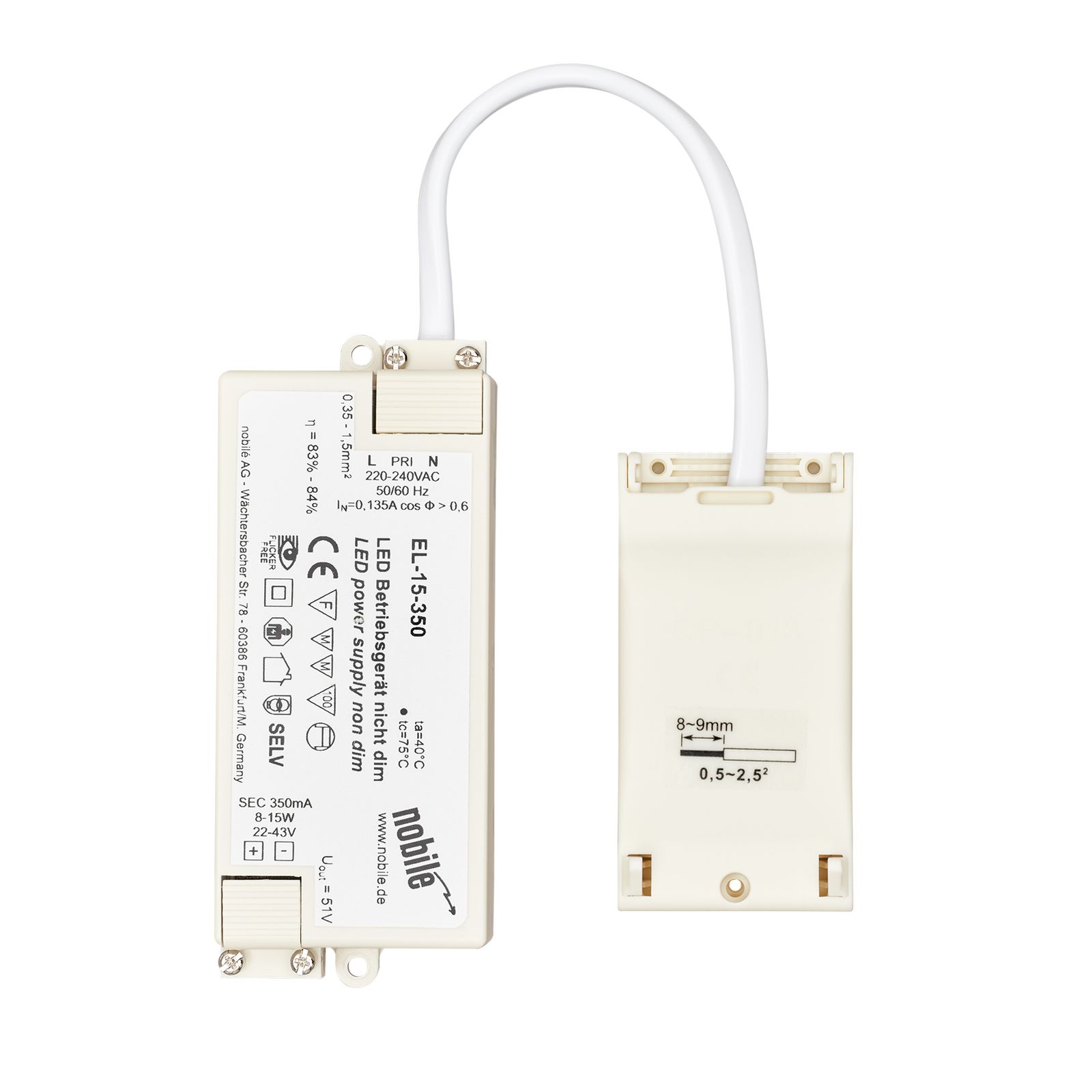 LED-Trafo 8-15W 350mA 43V IP20 Kstgeh dyn 110x45x20mm