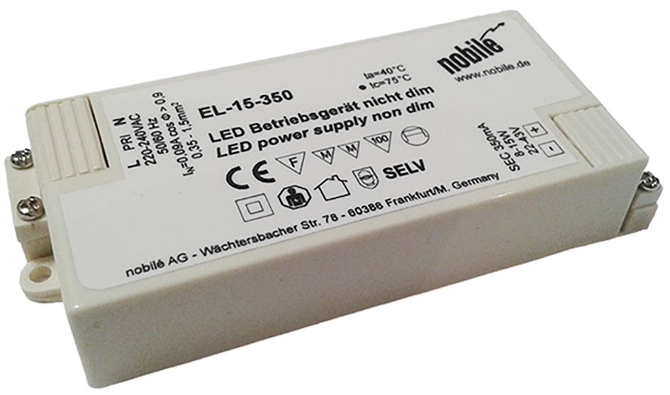 LED-Trafo 8-15W 350mA 22-43V IP20 Kstgeh dyn 110x45x20mm
