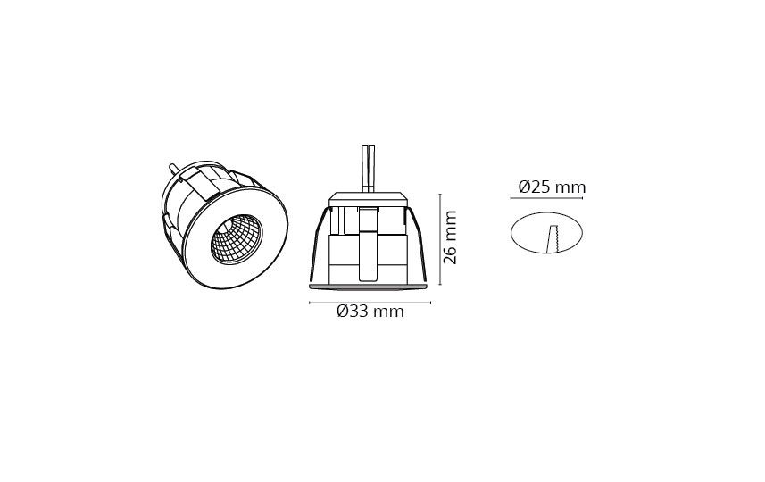 LED-Einbaustrahler 1W NANO 4000K 90lm mt Konv ws 1LED Alu IP44 RF:hochglänzend