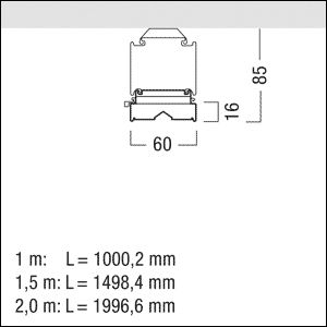 LED-Lichtleiste 41,6W 6500K 7250lm Konv IP20 1LED elektr.Trafo 1997x60x85mm
