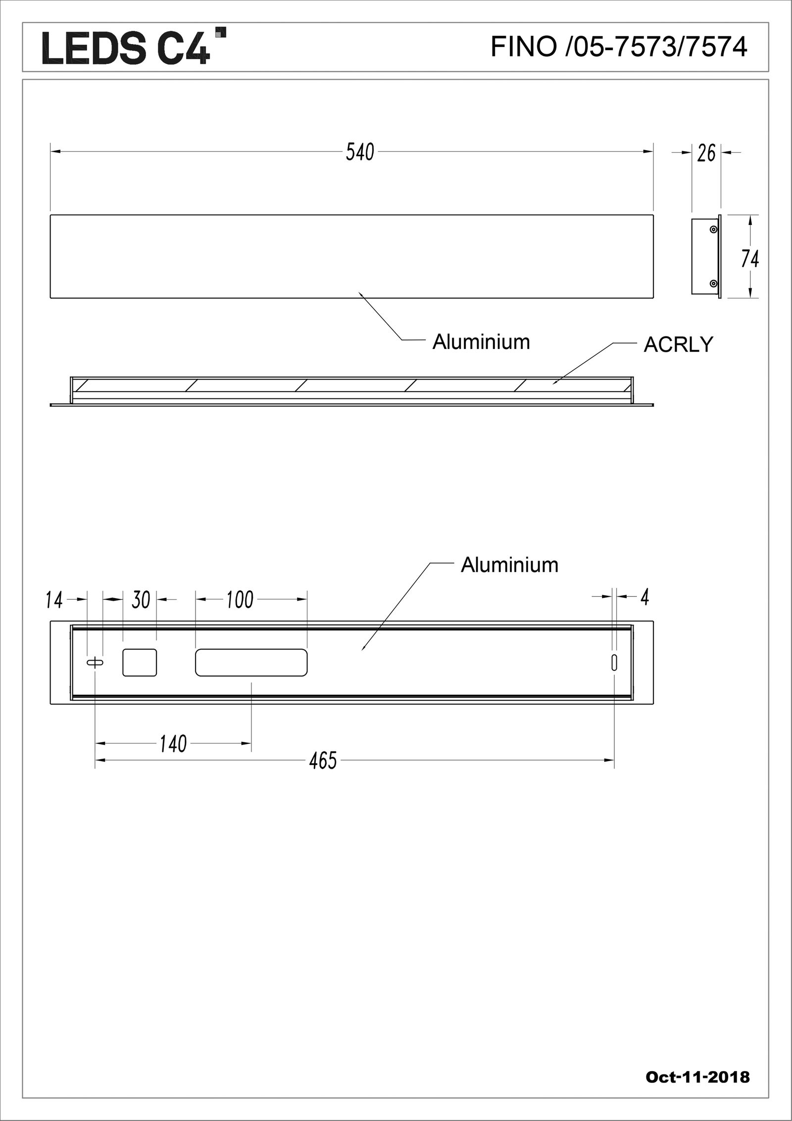 LED-Wandanbauleuchte FINO 10,8W 2700K ws 452lm Konv IP20 540x74x26mm