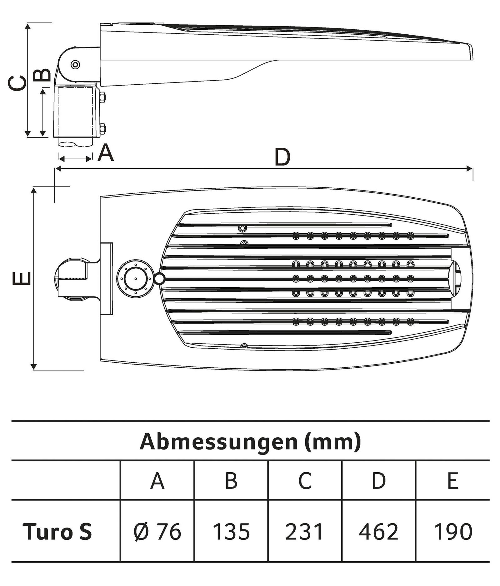 LED-Straßenleuchte 40W TURO Aufs/Ans sw 76mm 4000K 5000lm elektr.Trafo Alu Gl_tr