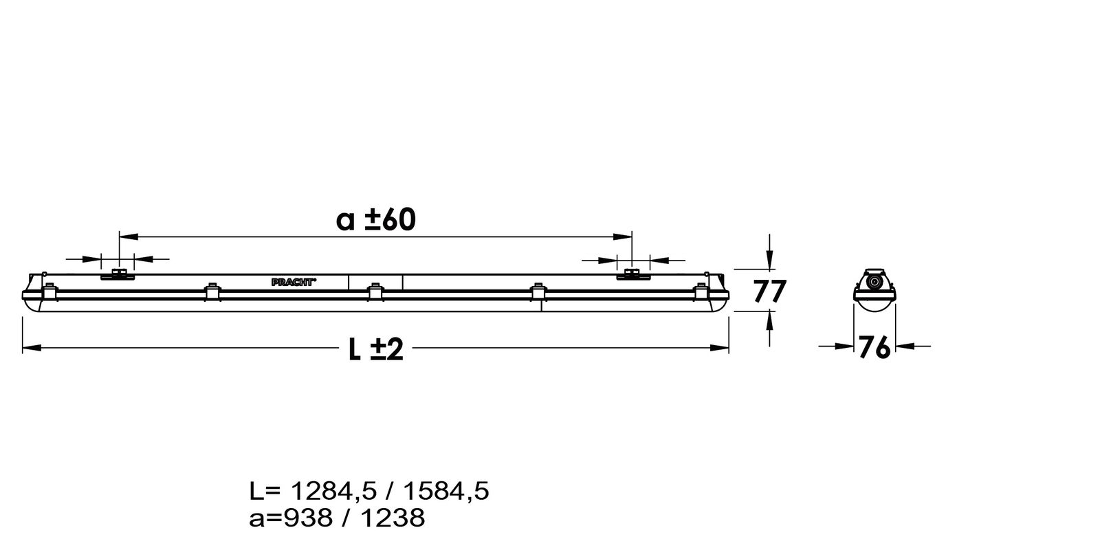 Leermodul ws LUNA BL Kst L1284mm B76mm H77mm